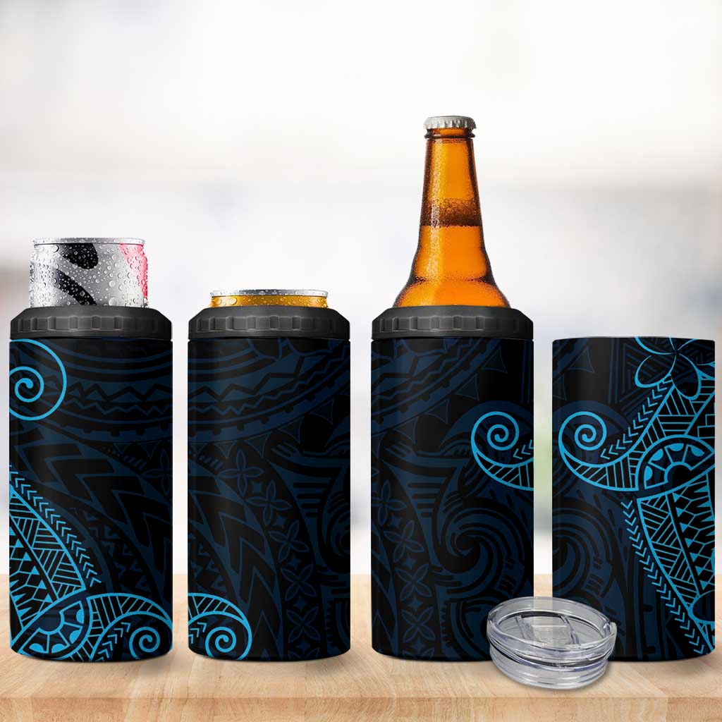 Black Blue Polynesian Tribal 4 in 1 Can Cooler Tumbler LT9 - Polynesian Pride