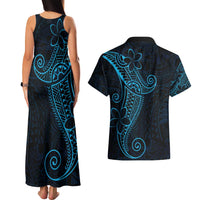 Black Blue Polynesian Tribal Couples Matching Tank Maxi Dress and Hawaiian Shirt LT9 - Polynesian Pride
