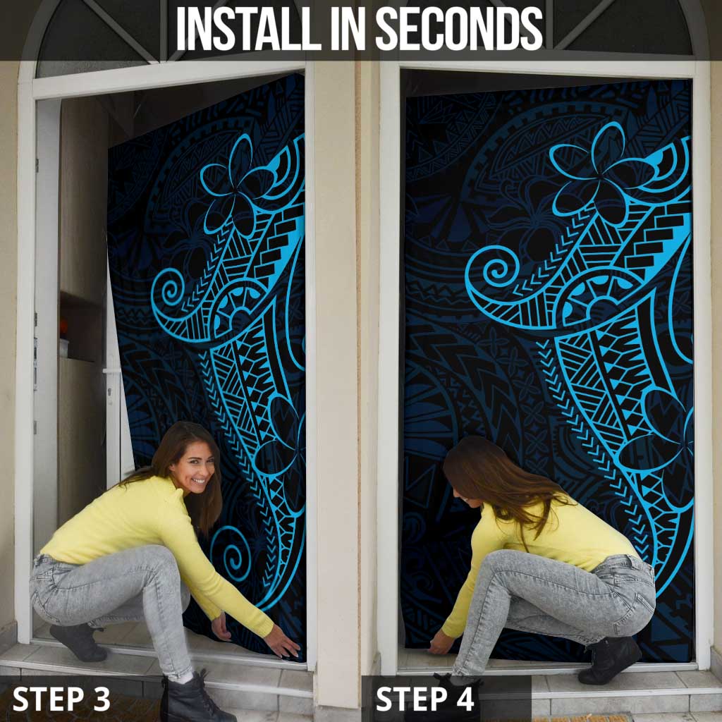 Black Blue Polynesian Tribal Door Cover LT9 - Polynesian Pride