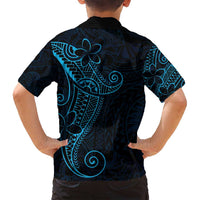 Black Blue Polynesian Tribal Family Matching Off Shoulder Maxi Dress and Hawaiian Shirt - Polynesian Pride