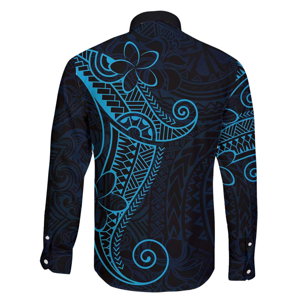 Black Blue Polynesian Tribal Family Matching Off Shoulder Maxi Dress and Hawaiian Shirt - Polynesian Pride