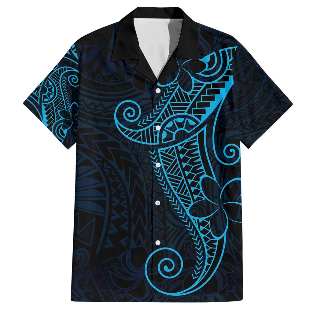 Black Blue Polynesian Tribal Family Matching Off Shoulder Short Dress and Hawaiian Shirt LT9 Dad's Shirt - Short Sleeve Blue - Polynesian Pride