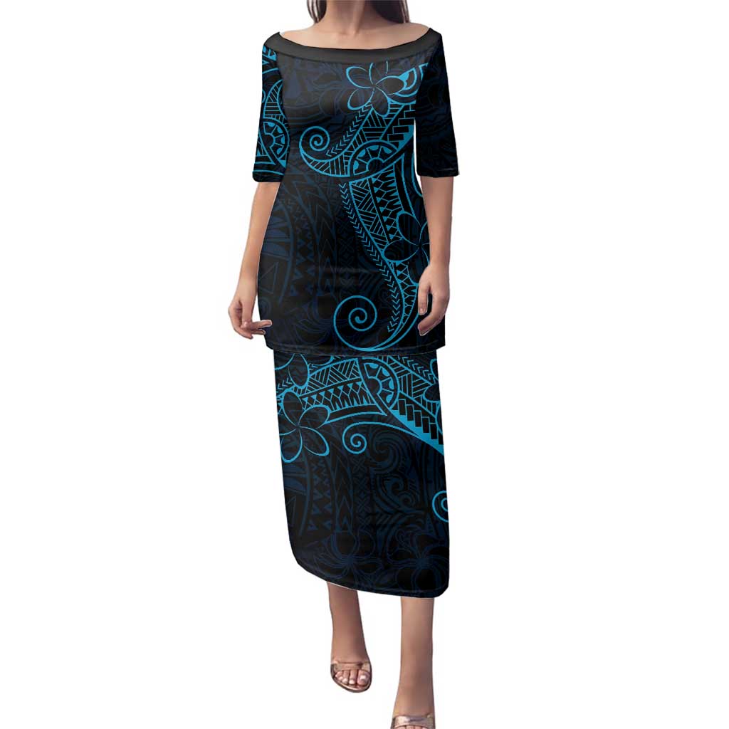 Black Blue Polynesian Tribal Family Matching Puletasi and Hawaiian Shirt LT9 Mom's Dress Blue - Polynesian Pride
