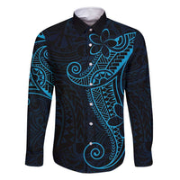 Black Blue Polynesian Tribal Family Matching Summer Maxi Dress and Hawaiian Shirt LT9 Dad's Shirt - Long Sleeve Blue - Polynesian Pride