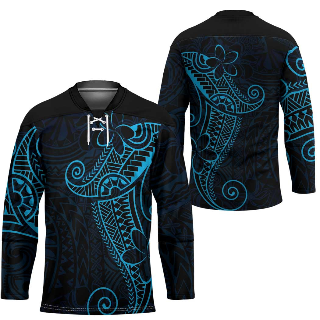 Black Blue Polynesian Tribal Hockey Jersey LT9 - Polynesian Pride
