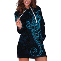 Black Blue Polynesian Tribal Hoodie Dress - Polynesian Pride
