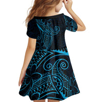 Black Blue Polynesian Tribal Kid Short Sleeve Dress - Polynesian Pride