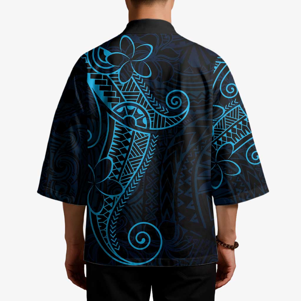 Black Blue Polynesian Tribal Kimono LT9 - Polynesian Pride