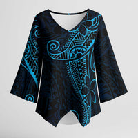 Black Blue Polynesian Tribal Kimono Sleeve Blouse - LT9 Female Blue - Polynesian Pride