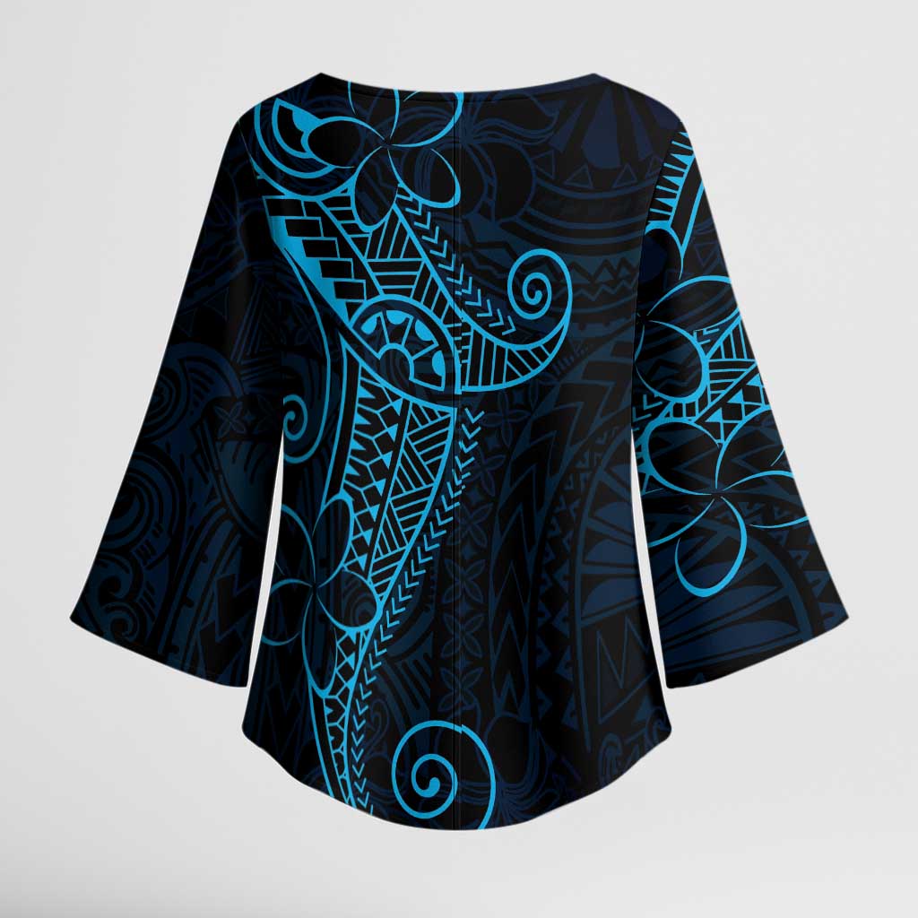Black Blue Polynesian Tribal Kimono Sleeve Blouse - LT9 - Polynesian Pride