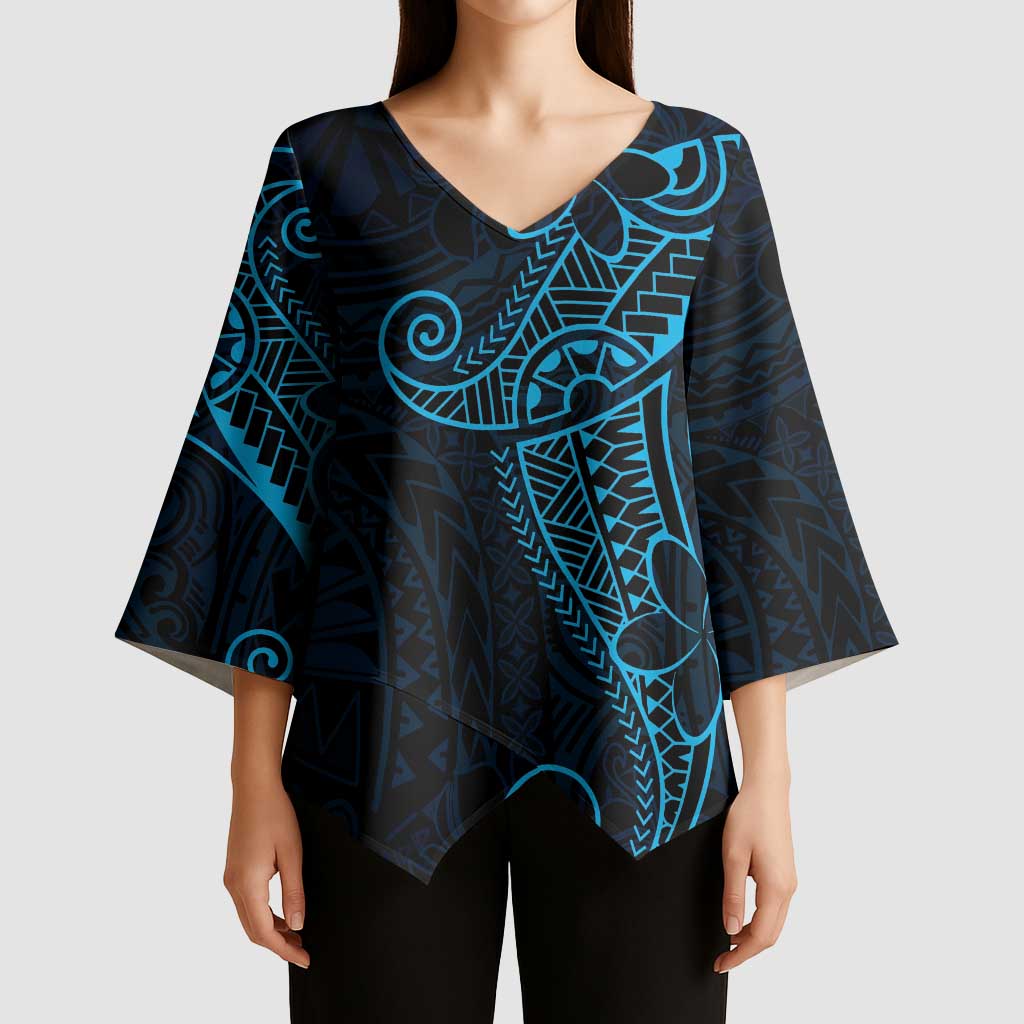 Black Blue Polynesian Tribal Kimono Sleeve Blouse - LT9 - Polynesian Pride