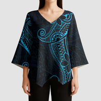 Black Blue Polynesian Tribal Kimono Sleeve Blouse - LT9 - Polynesian Pride