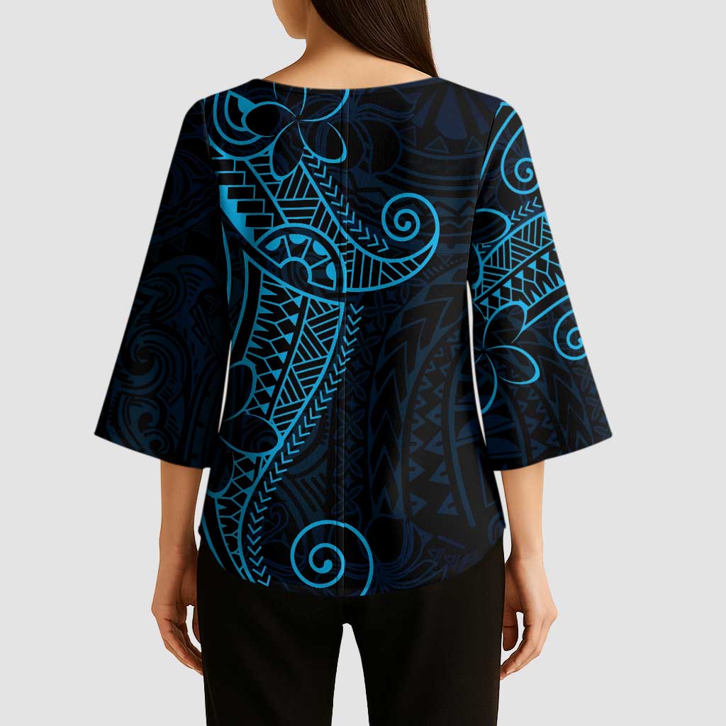 Black Blue Polynesian Tribal Kimono Sleeve Blouse - LT9 - Polynesian Pride