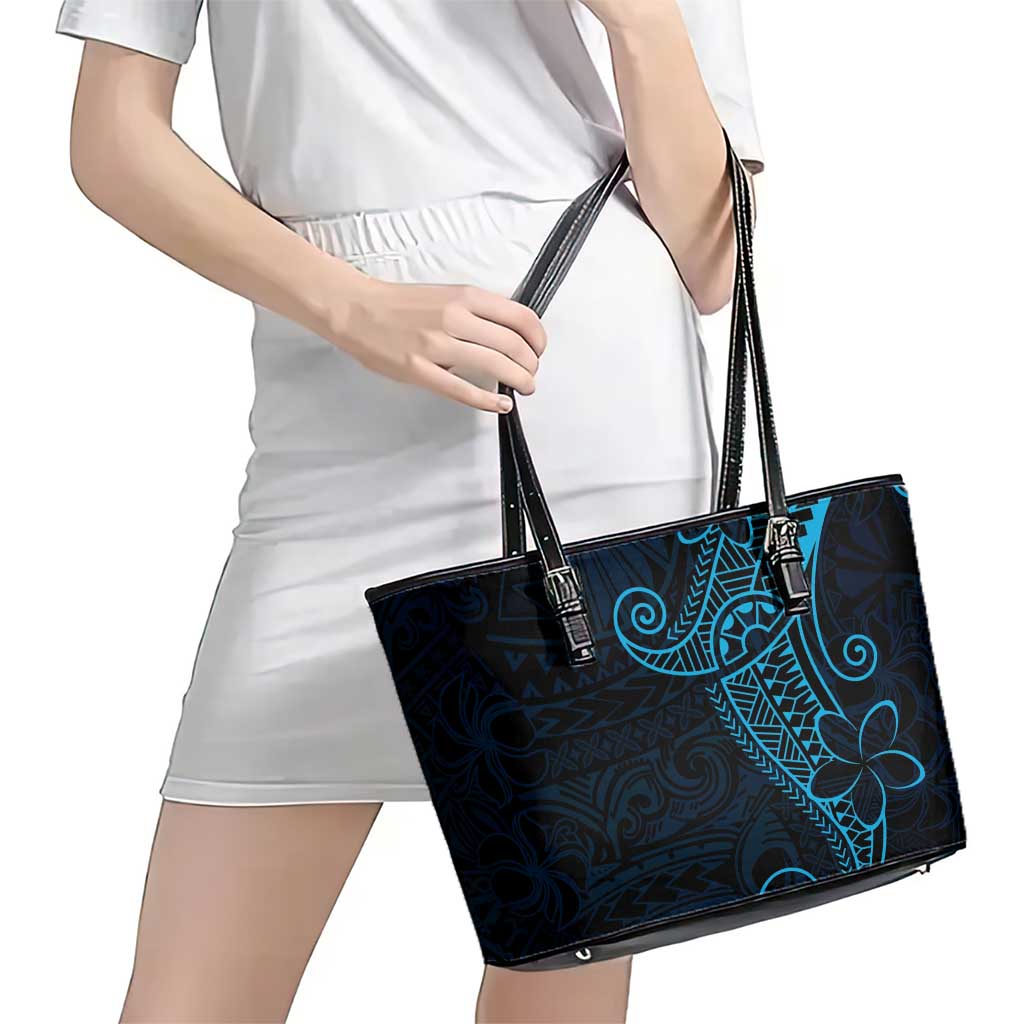 Black Blue Polynesian Tribal Leather Tote Bag - Polynesian Pride