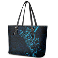 Black Blue Polynesian Tribal Leather Tote Bag - Polynesian Pride