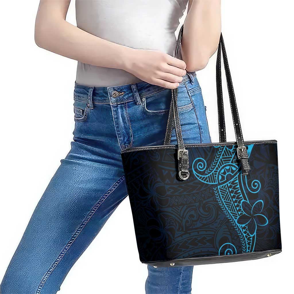 Black Blue Polynesian Tribal Leather Tote Bag - Polynesian Pride