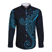 Black Blue Polynesian Tribal Long Sleeve Button Shirt LT9 Unisex Blue - Polynesian Pride