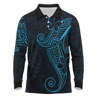Black Blue Polynesian Tribal Long Sleeve Polo Shirt LT9 Blue - Polynesian Pride