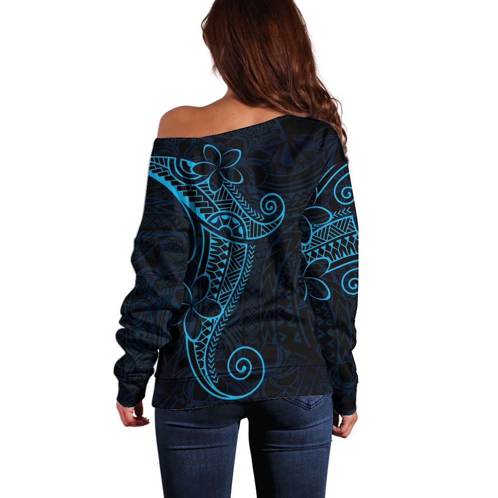 Black Blue Polynesian Tribal Off Shoulder Sweater - Polynesian Pride