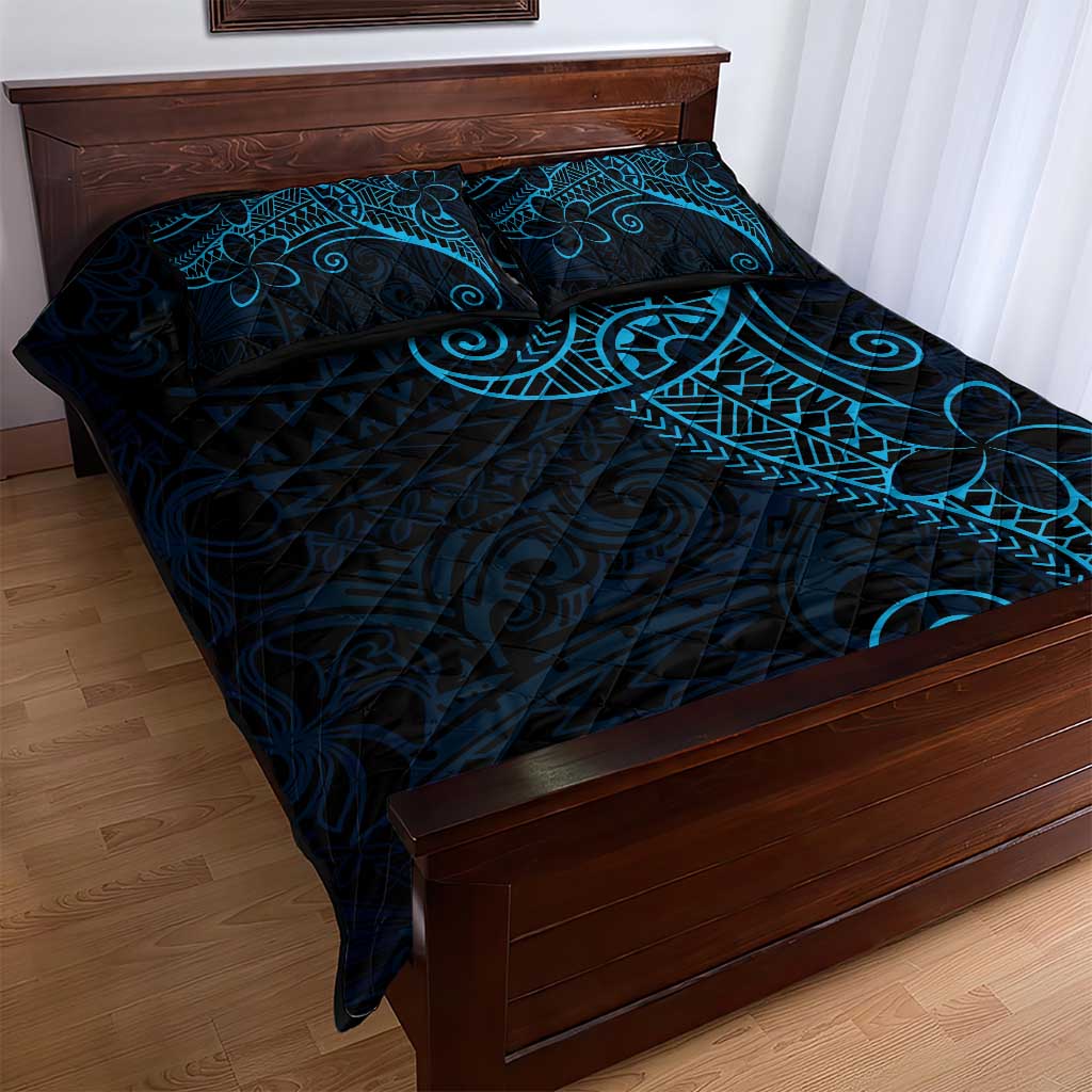 Black Blue Polynesian Tribal Quilt Bed Set - Polynesian Pride