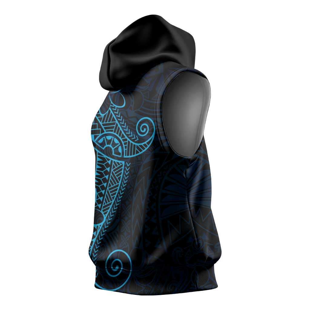 Black Blue Polynesian Tribal Sleeveless Hoodie - Polynesian Pride
