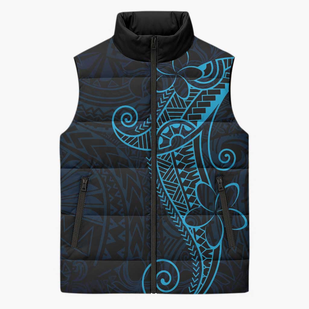 Black Blue Polynesian Tribal Sleeveless Puffer Jacket LT9 Unisex Blue - Polynesian Pride