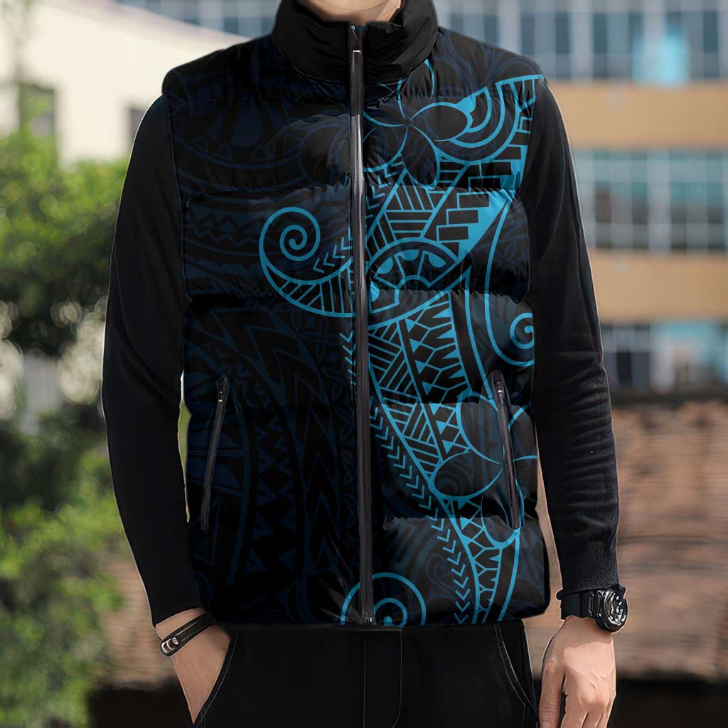 Black Blue Polynesian Tribal Sleeveless Puffer Jacket LT9 - Polynesian Pride