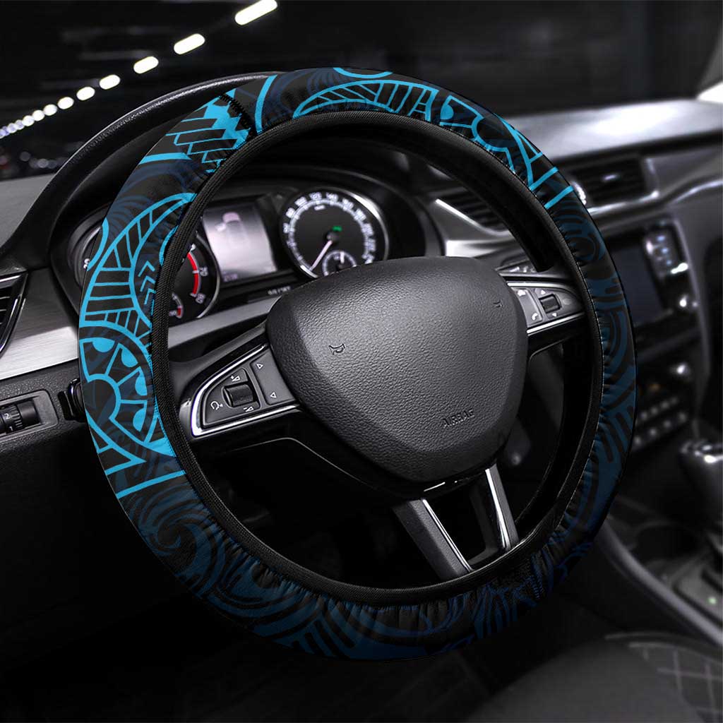 Black Blue Polynesian Tribal Steering Wheel Cover LT9 Universal Fit Blue - Polynesian Pride