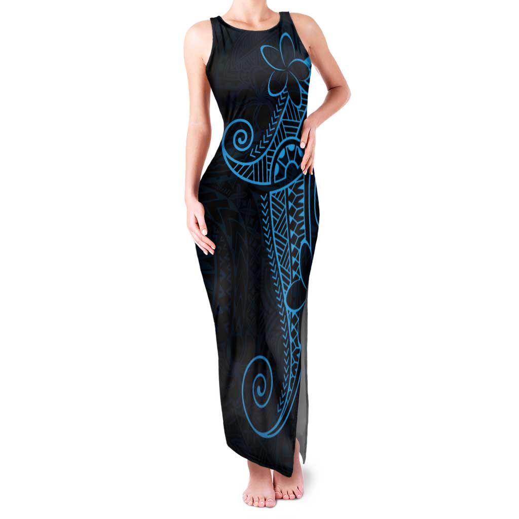 Black Blue Polynesian Tribal Tank Maxi Dress - Polynesian Pride