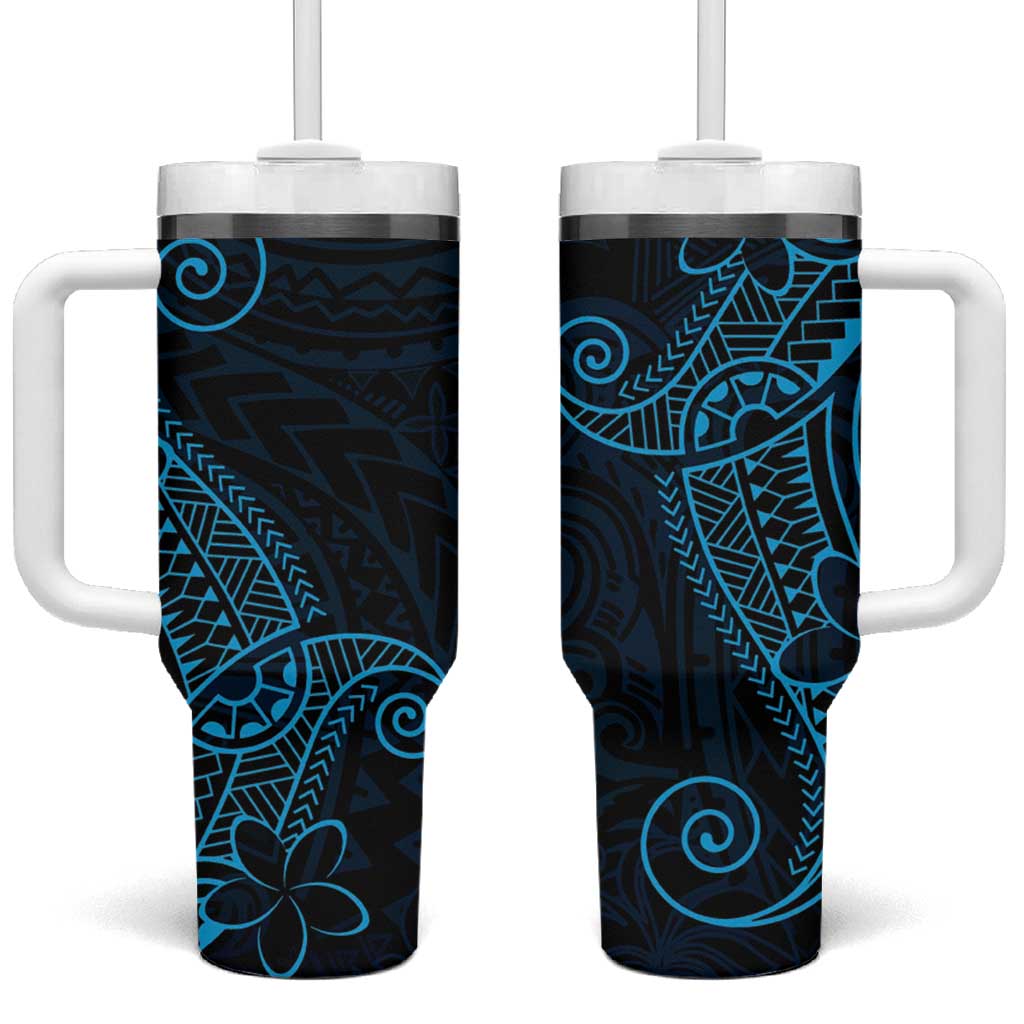 Black Blue Polynesian Tribal Tumbler With Handle - Polynesian Pride
