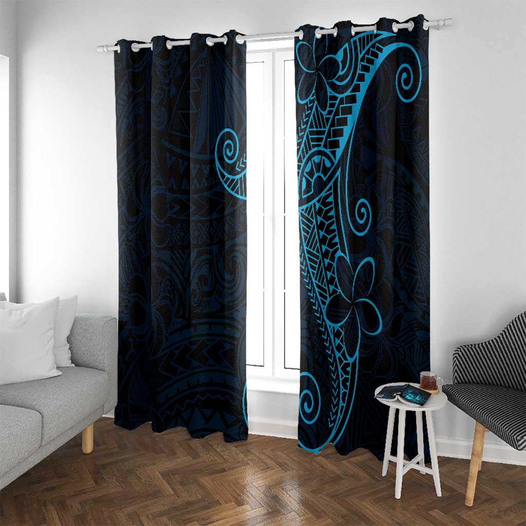 Black Blue Polynesian Tribal Window Curtain - Polynesian Pride