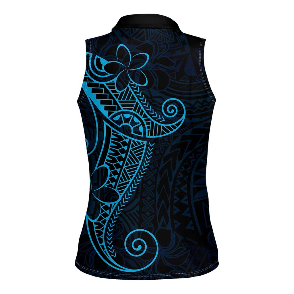Black Blue Polynesian Tribal Women Sleeveless Polo Shirt LT9 - Polynesian Pride