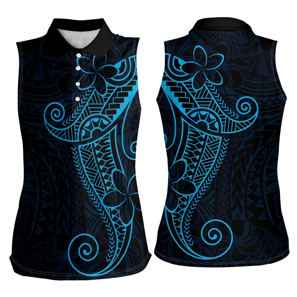 Black Blue Polynesian Tribal Women Sleeveless Polo Shirt LT9 - Polynesian Pride