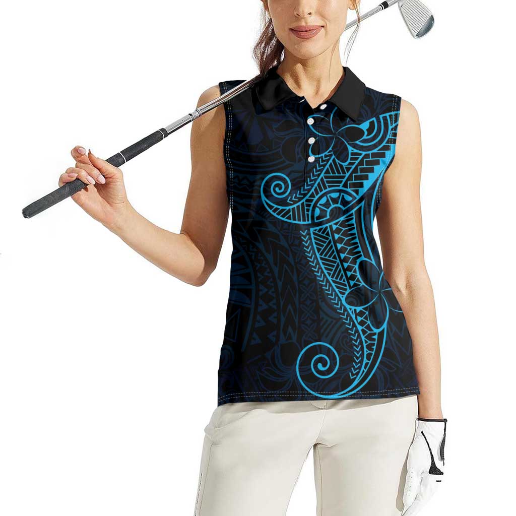 Black Blue Polynesian Tribal Women Sleeveless Polo Shirt LT9 - Polynesian Pride