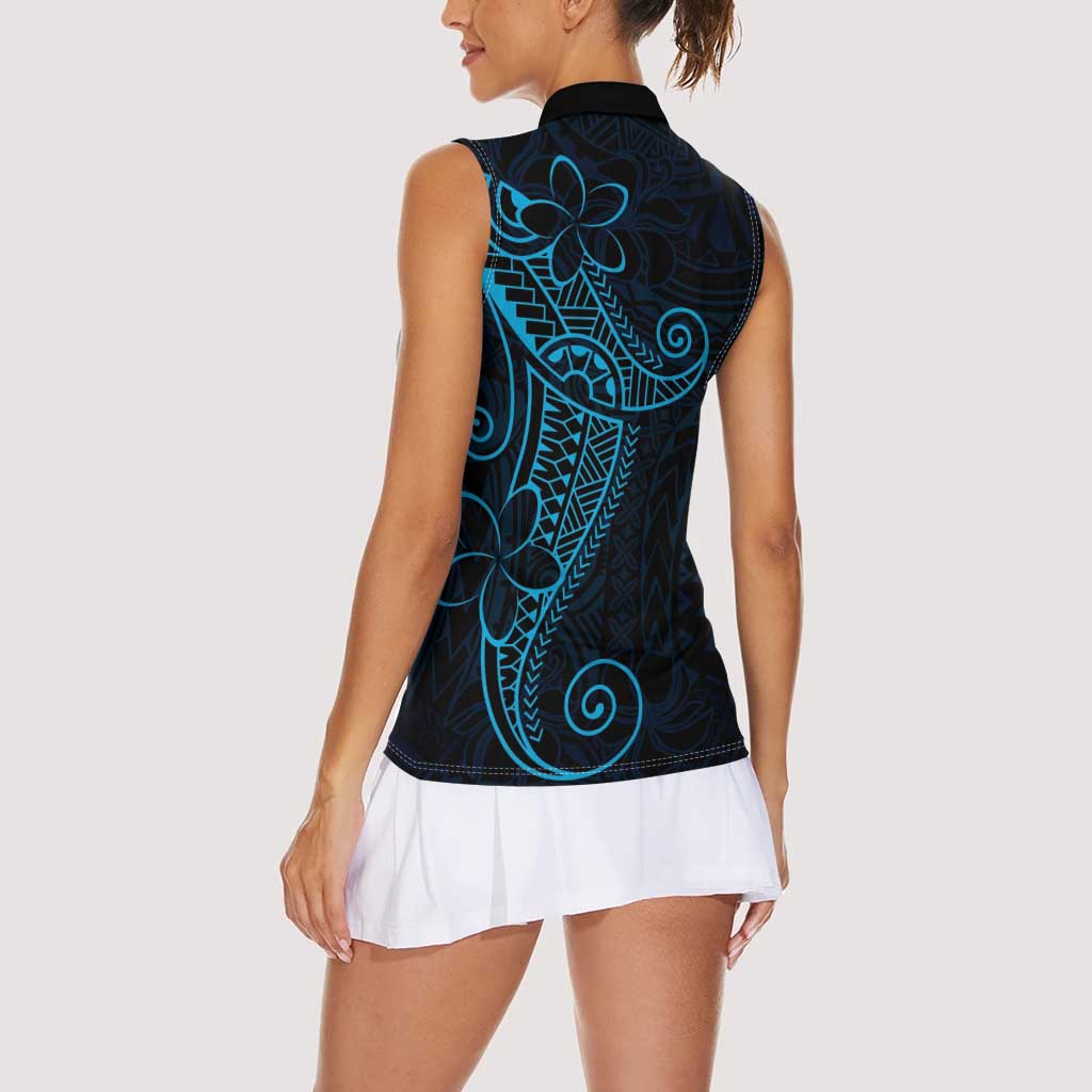 Black Blue Polynesian Tribal Women Sleeveless Polo Shirt LT9 - Polynesian Pride