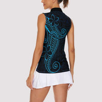 Black Blue Polynesian Tribal Women Sleeveless Polo Shirt LT9 - Polynesian Pride