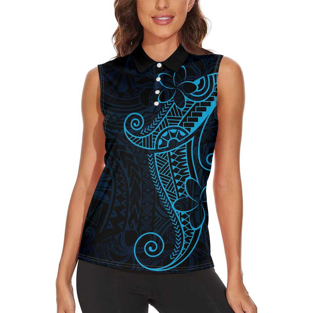 Black Blue Polynesian Tribal Women Sleeveless Polo Shirt LT9 - Polynesian Pride