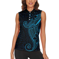 Black Blue Polynesian Tribal Women Sleeveless Polo Shirt LT9 - Polynesian Pride