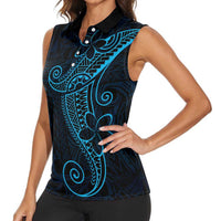 Black Blue Polynesian Tribal Women Sleeveless Polo Shirt LT9 - Polynesian Pride