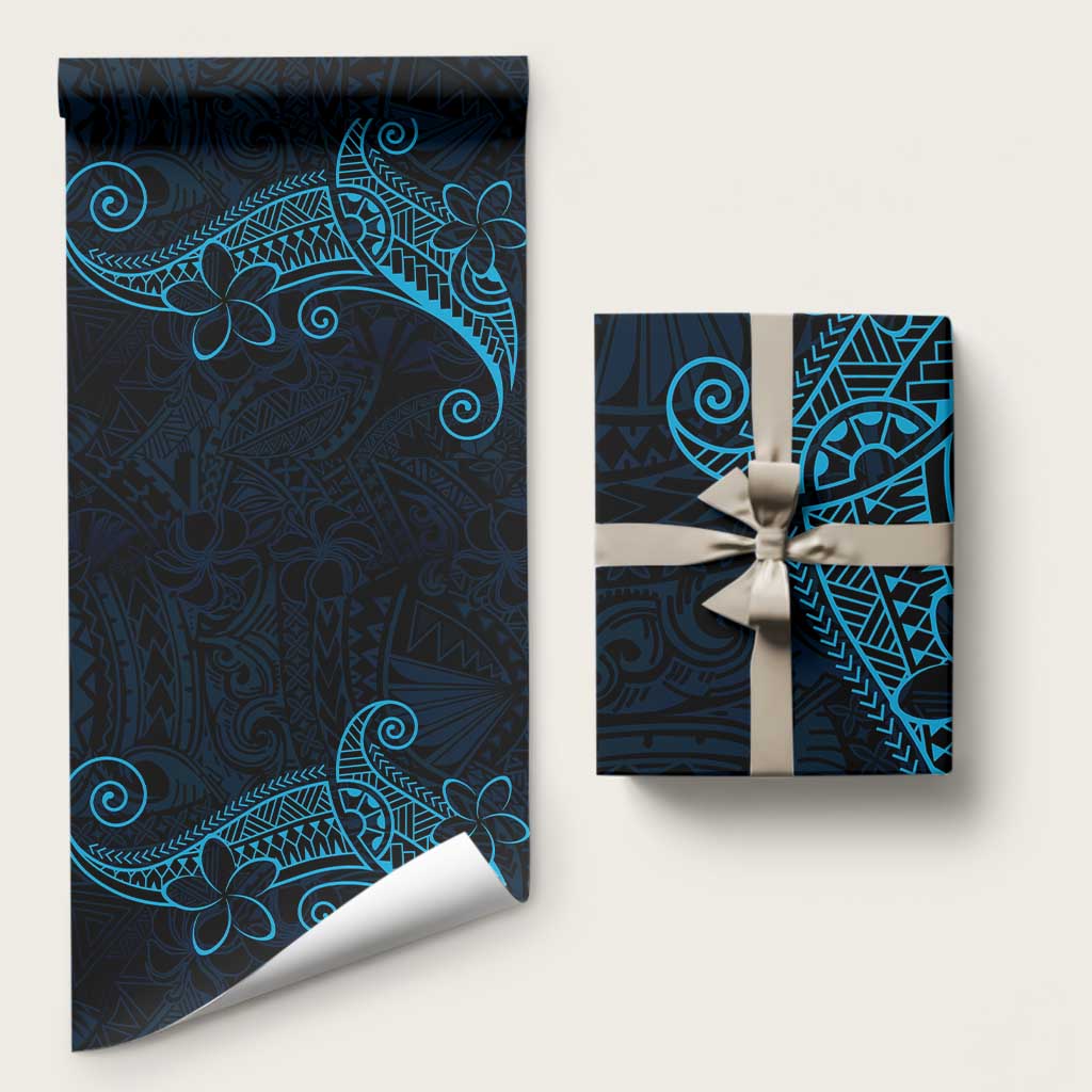Black Blue Polynesian Tribal Wrapping Paper LT9 58" × 23" Blue - Polynesian Pride