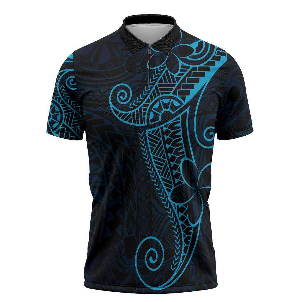 Black Blue Polynesian Tribal Zipper Polo Shirt LT9 Blue - Polynesian Pride