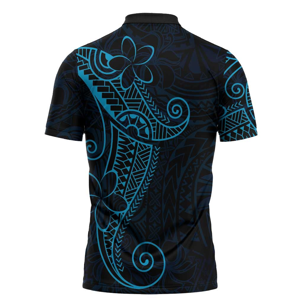 Black Blue Polynesian Tribal Zipper Polo Shirt LT9 - Polynesian Pride
