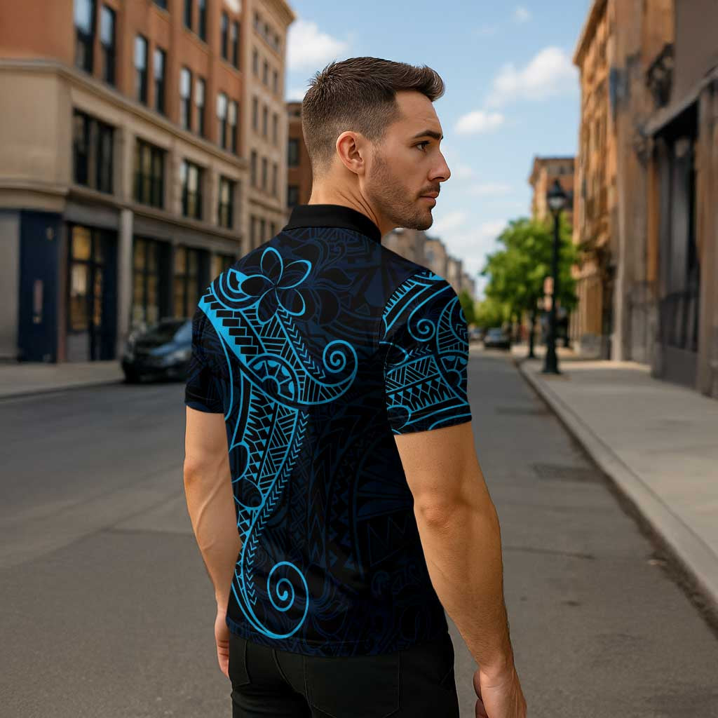 Black Blue Polynesian Tribal Zipper Polo Shirt LT9 - Polynesian Pride