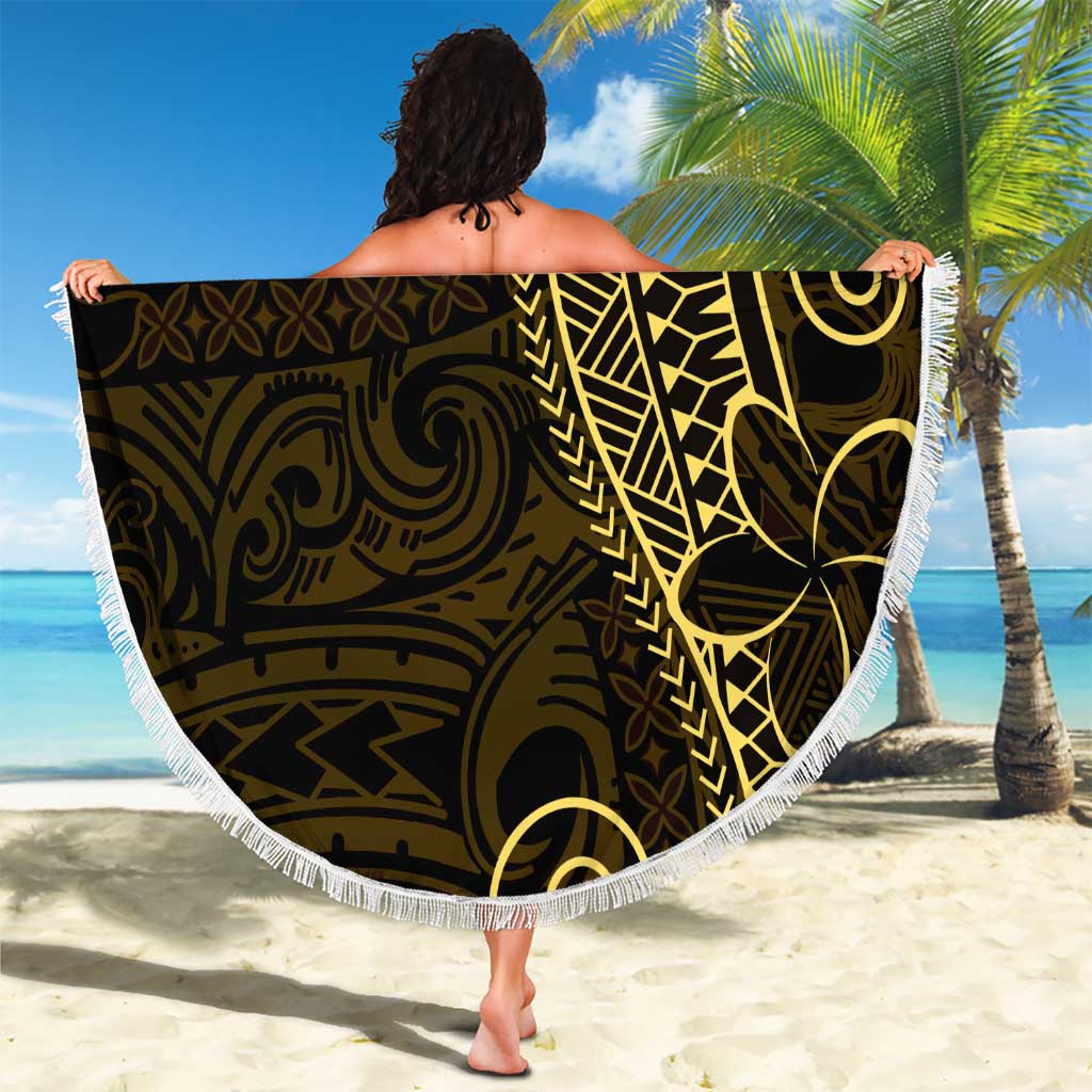 Black Gold Polynesian Tribal Beach Blanket LT9 - Polynesian Pride