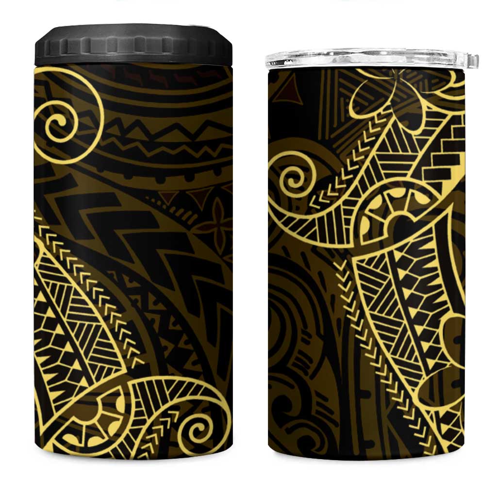 Black Gold Polynesian Tribal 4 in 1 Can Cooler Tumbler LT9 One Size: 16 oz Gold - Polynesian Pride