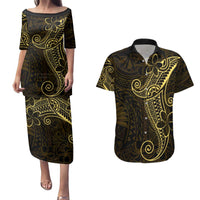 Black Gold Polynesian Tribal Couples Matching Puletasi and Hawaiian Shirt LT9 Gold - Polynesian Pride
