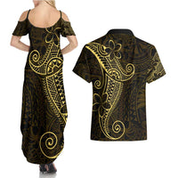 Black Gold Polynesian Tribal Couples Matching Summer Maxi Dress and Hawaiian Shirt LT9 - Polynesian Pride