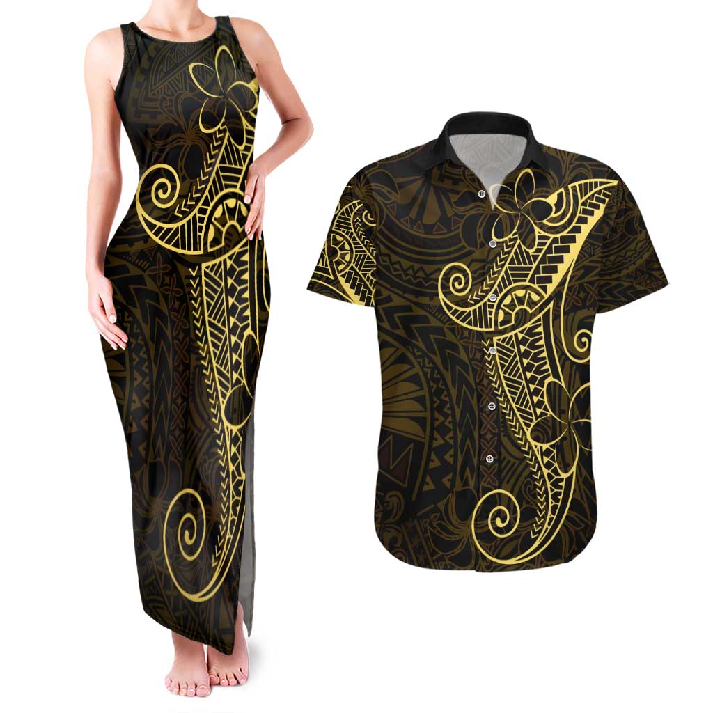 Black Gold Polynesian Tribal Couples Matching Tank Maxi Dress and Hawaiian Shirt LT9 Gold - Polynesian Pride