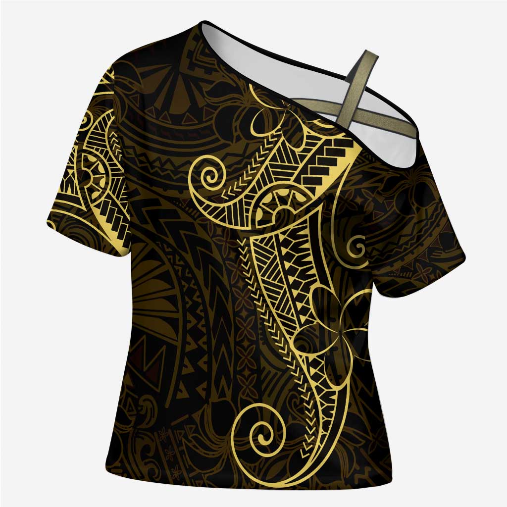 Black Gold Polynesian Tribal Cross Shoulder Shirt LT9 Female Gold - Polynesian Pride