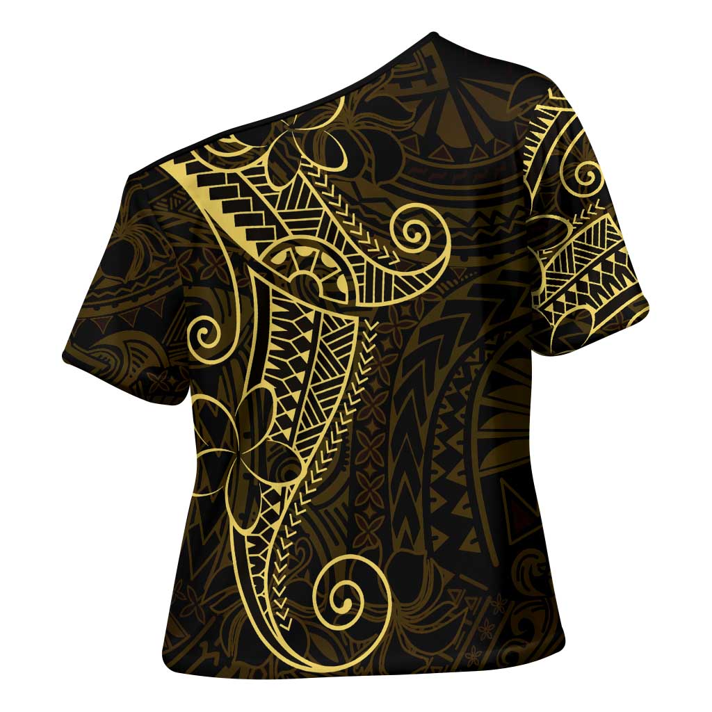 Black Gold Polynesian Tribal Cross Shoulder Shirt LT9 - Polynesian Pride